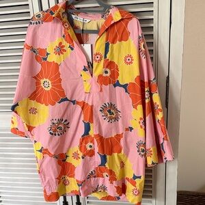 Zara Pink Yellow Orange Floral Tunic Top